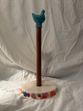 The Pioneer Woman Teal Blue Hen Paper Towel Holder with Floral Base